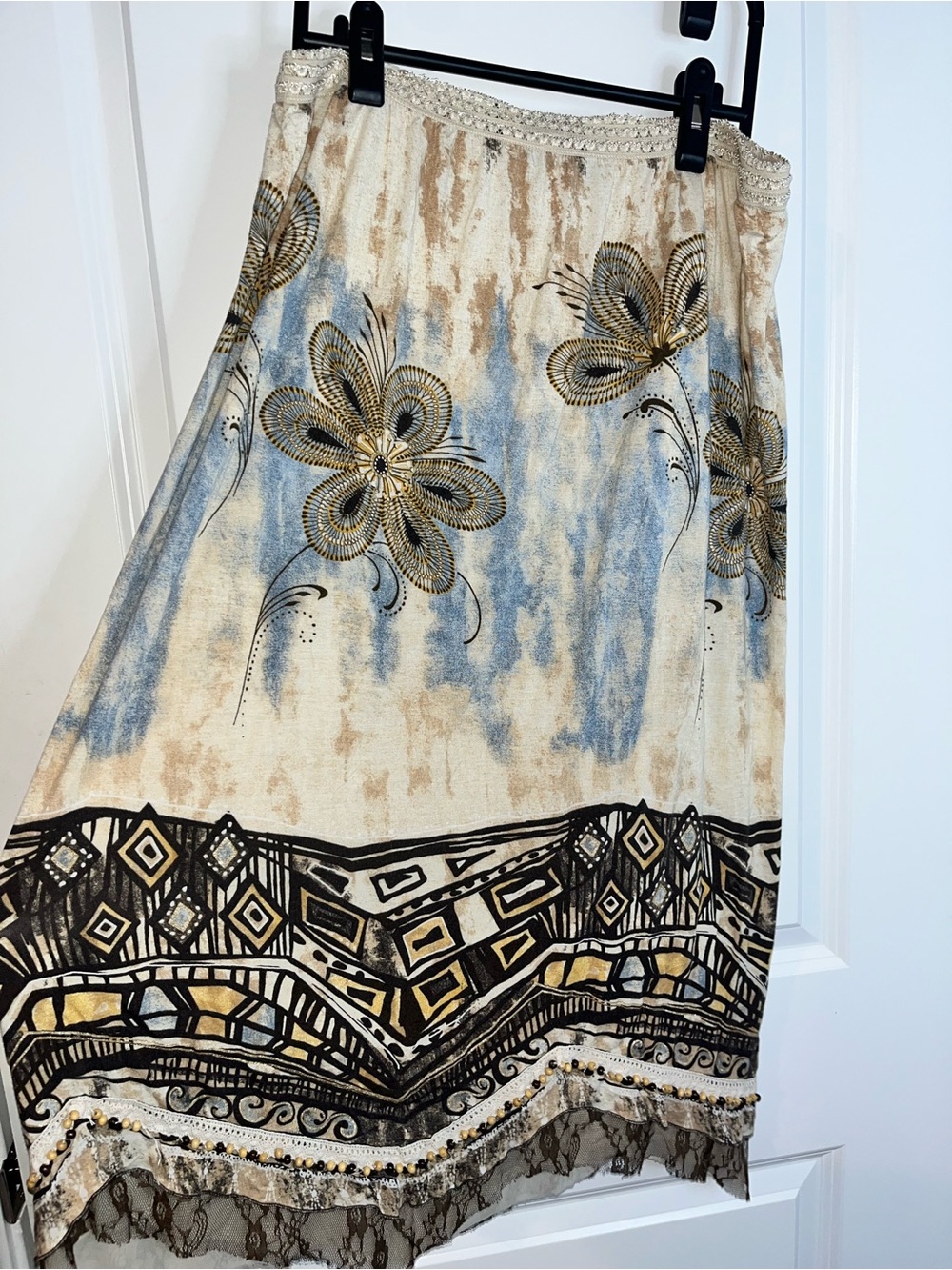 City Girl x Nancy Bolen Indie Boho Chic TieDye Floral Y2K Geometric Lace Dress M